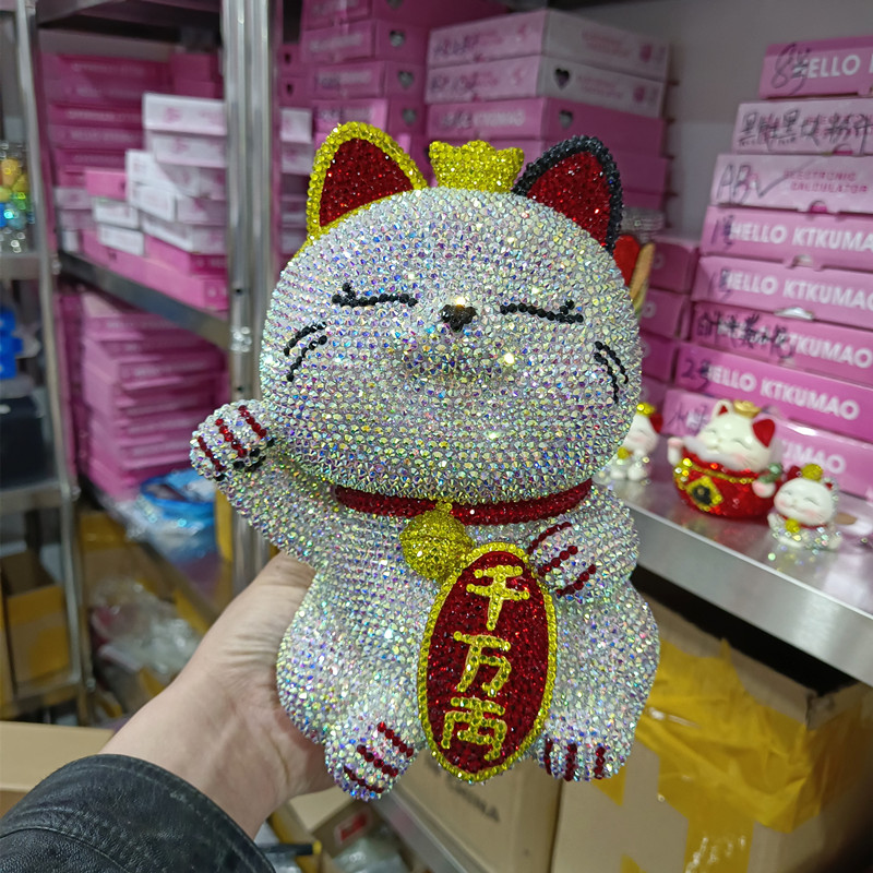 招财猫摆件存钱罐粘钻可爱创意储蓄罐防摔生日礼物卡通儿童零钱罐