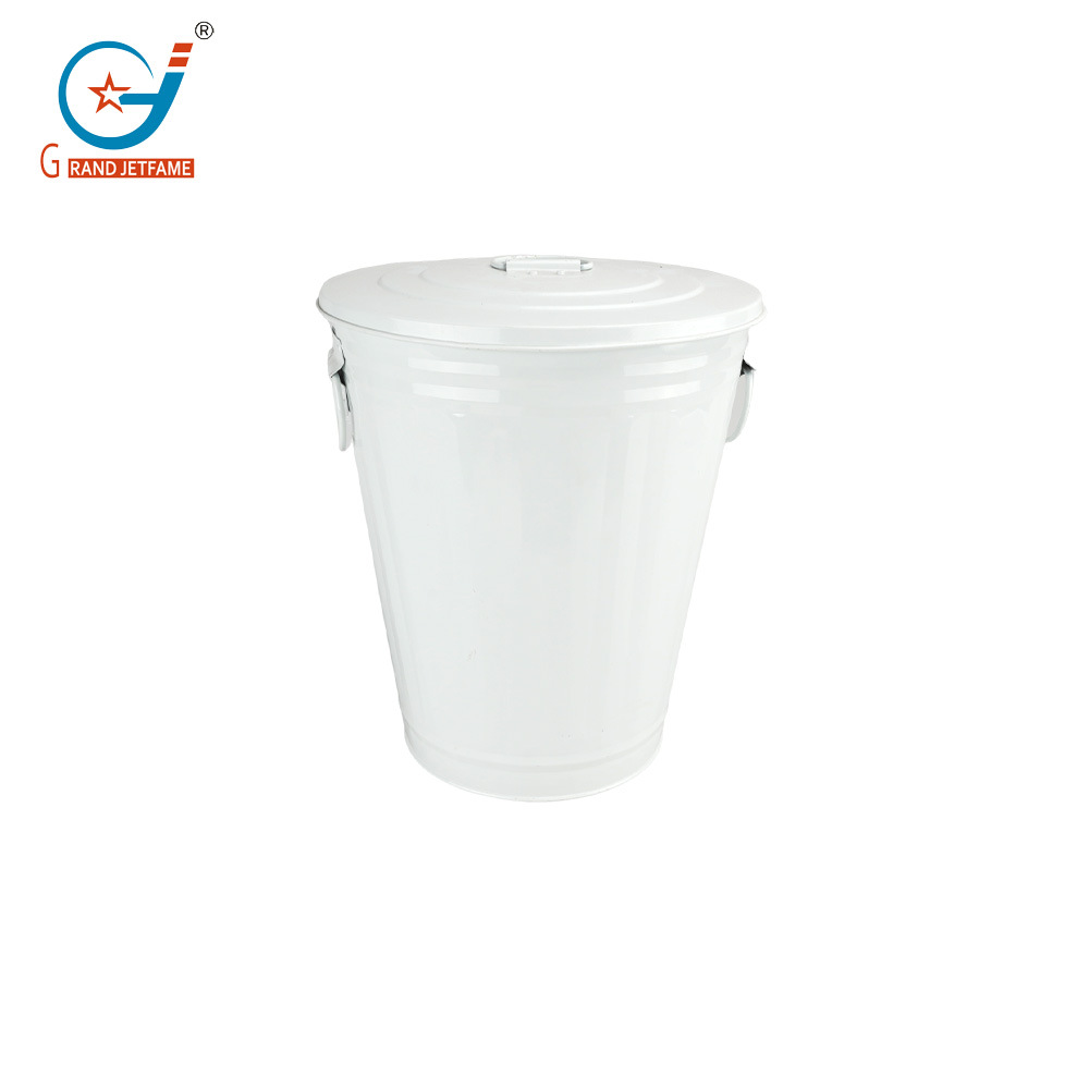 厂家批发铁艺圆形垃圾桶带盖金属实用桶储物桶厨房双挽手垃圾桶