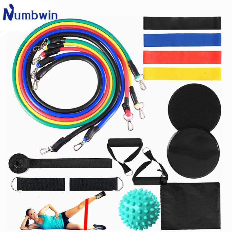 拉力器18件套滑行盘乳胶拉力圈硬度刺球阻力不同家用健身器材套装
