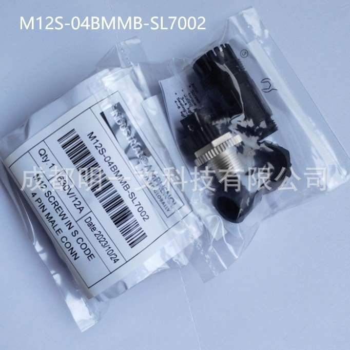 M12S-04BMMB-SL7002全新安费诺M12插头, 4芯, 电缆安装, 螺钉端接