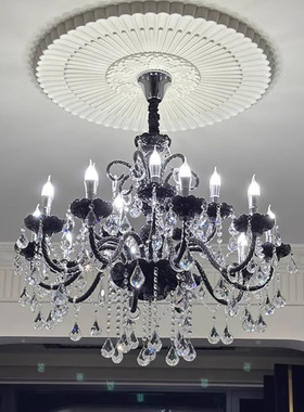 法式复古黑色水晶吊灯客厅灯卧室房间主灯轻奢高端大气餐厅灯具