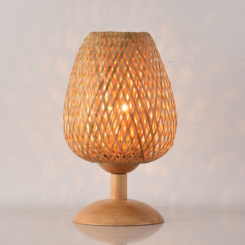 原木手工编织竹编灯罩台灯卧室现代简约少女浪漫感结婚温馨床头灯