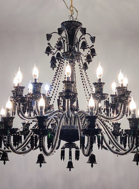 欧式黑色水晶灯复式楼梯间复古别墅大厅吊灯服装店酒店创意大气灯