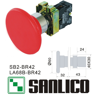金属紧急停止自返复位蘑菇头LA68B SB2 XB2-BR42按钮开关60mm