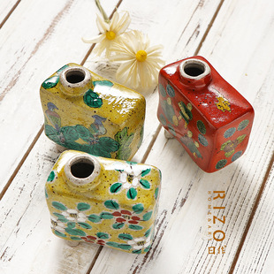 日本进口九谷烧手作小花器 白雅木米风插花器皿茶席书桌摆件装饰