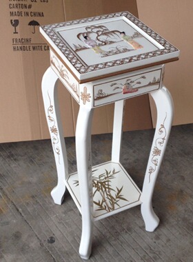 至高美 沙发边几花架贝壳角几白色烤漆方几彩绘家具出口德国