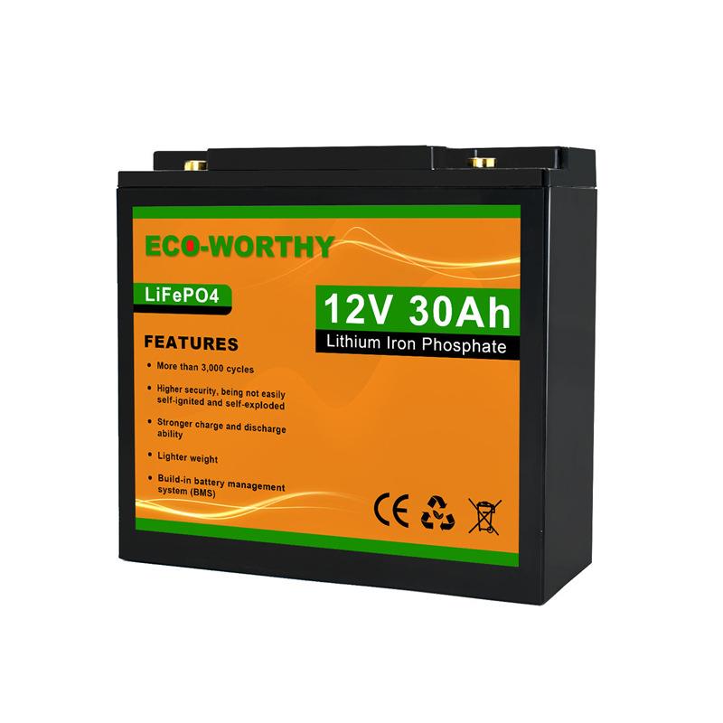 ECO-WORTHY 12V30AH太阳能储能电池组磷酸铁锂电池家用小容量电池