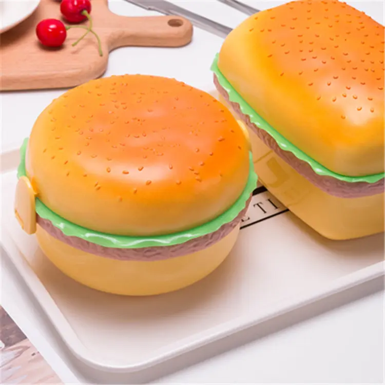 可爱双层汉堡饭盒食品级学生少儿午餐盒可微波炉加热便当盒
