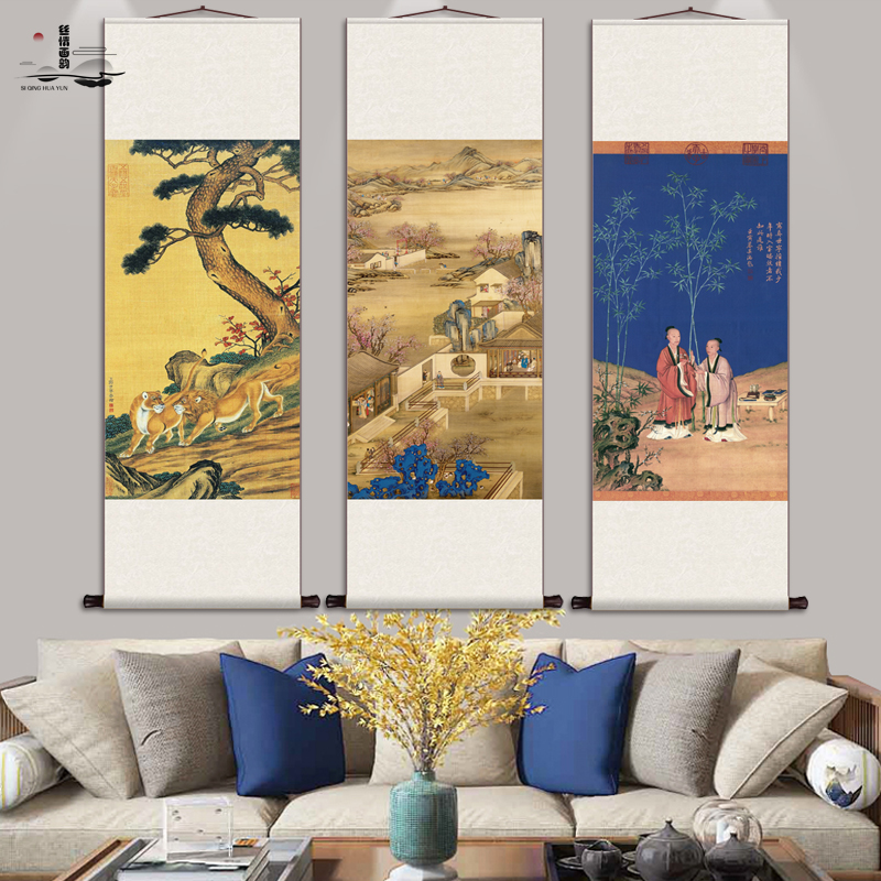 丝情画韵厂家直销卷轴挂画茶楼字画丝绸礼品