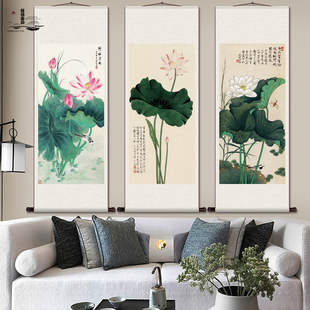 于非闇荷花名家字画茶楼挂画花鸟挂画丝绸礼品送客户装饰卷轴字画