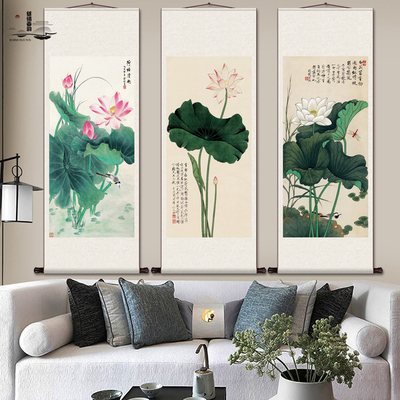 于非闇荷花名家字画茶楼挂画花鸟挂画丝绸礼品送客户装饰卷轴字画