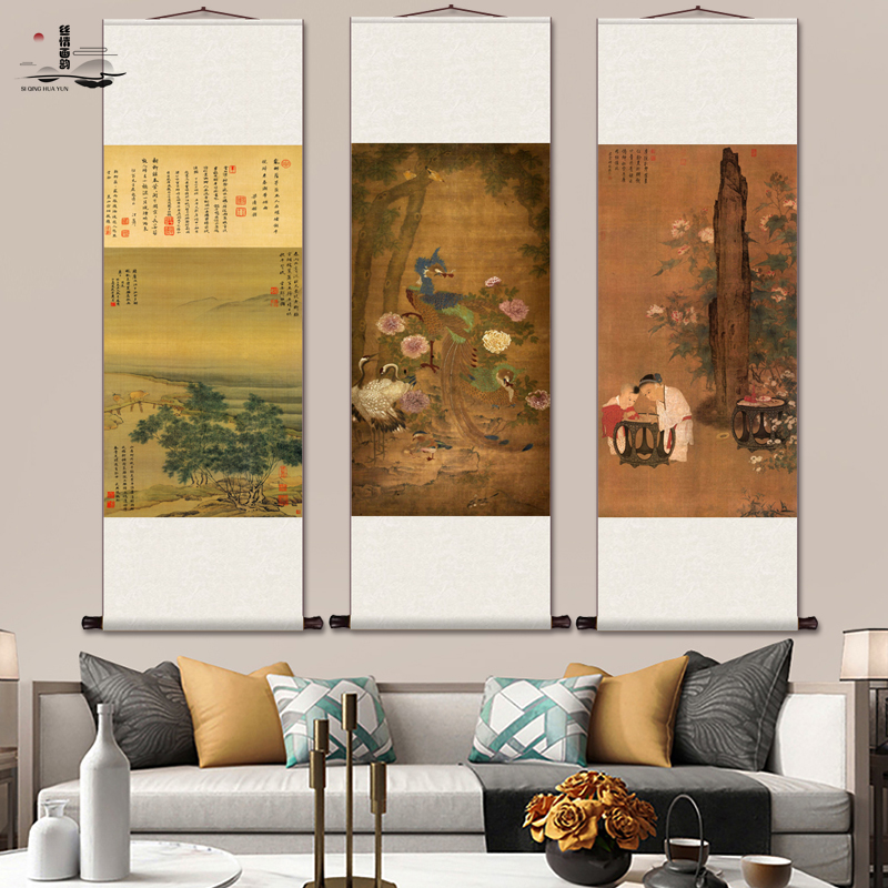 丝情画韵厂家直销卷轴挂画茶楼字画丝绸礼品