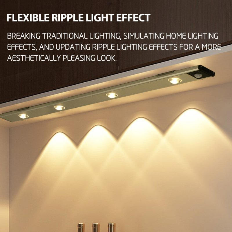 无线磁吸led人体感应鞋柜橱柜灯 长条波纹灯条酒柜免布线衣柜灯带