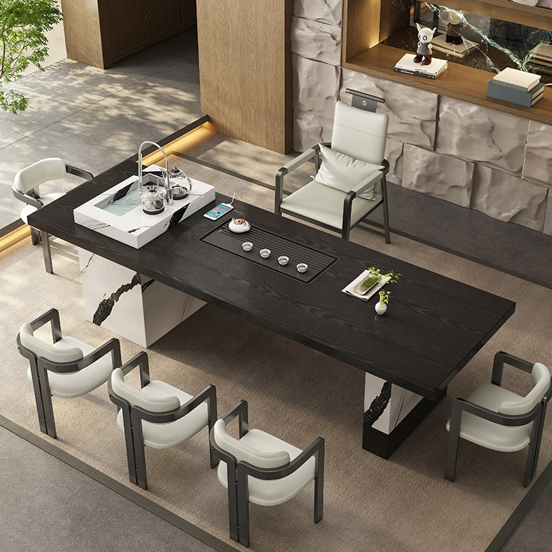 2025新款岩板茶桌高端轻奢现代简约高级感岛台设计师办公室椅组合