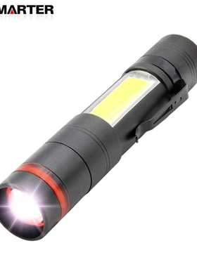 新款铝合金红圈带侧目强光变焦USB充电带充电多功能LED手电筒