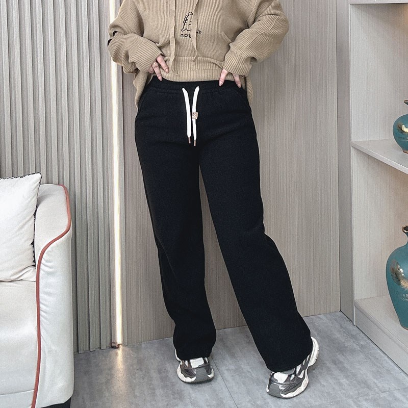 软糯加绒直筒休闲裤女2023秋冬新款大码女装胖Pmm高腰显瘦阔腿裤