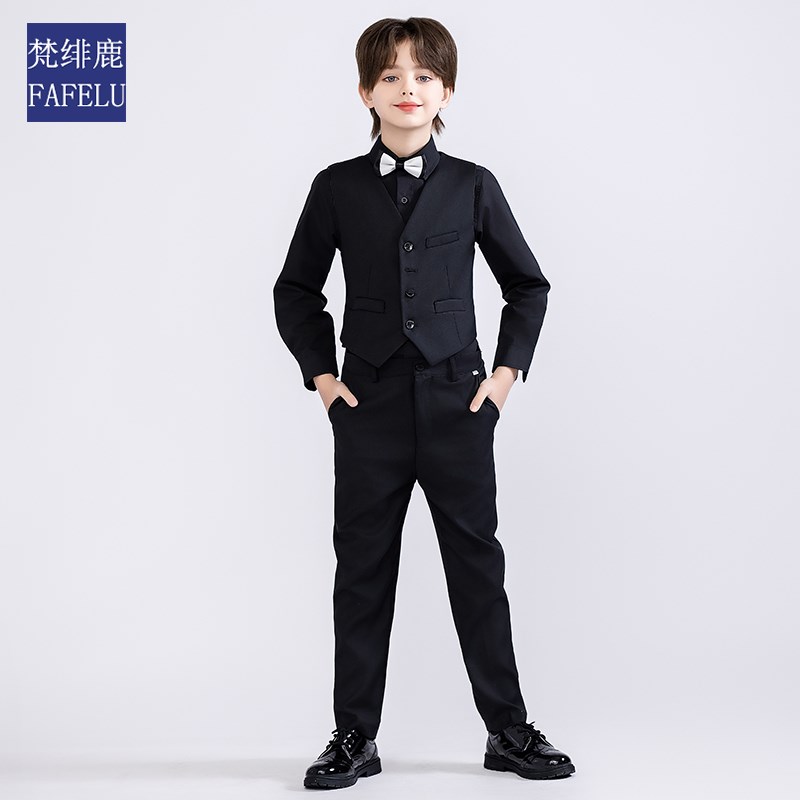 黑色马甲男童西装l套装小主持人钢琴演出服少爷帅气英伦风儿童西