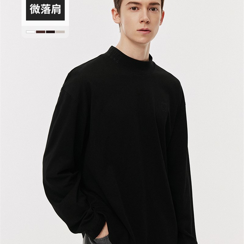 [纯棉]NAVIGARE意大利小帆船黑色休闲L卫衣男秋半高领打底套头衫