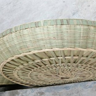 饰竹制品圆形 竹编无孔簸箕传统全竹子纯手工家用晾晒L加深加固装