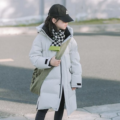 鹅小宝户外儿g童羽绒服加厚2024年新款冬季中长款过膝男女童鹅绒