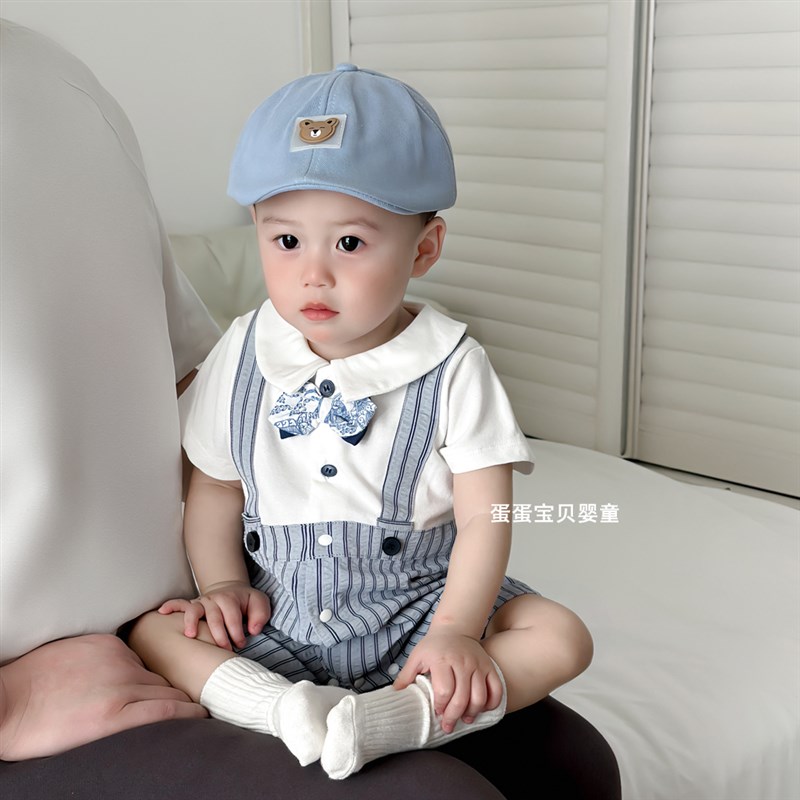 婴儿衣服男宝宝夏装连体短袖绅士礼E服周岁满月百天领结夏季小月