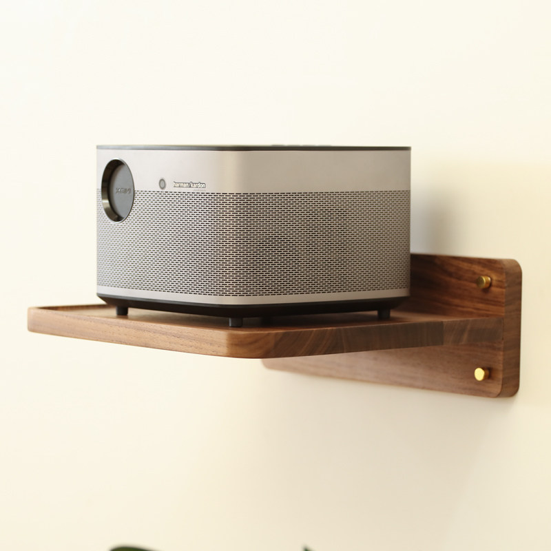 黑胡桃实木墙上打孔隔板置物架投影机架支架收纳V架壁挂投影仪架