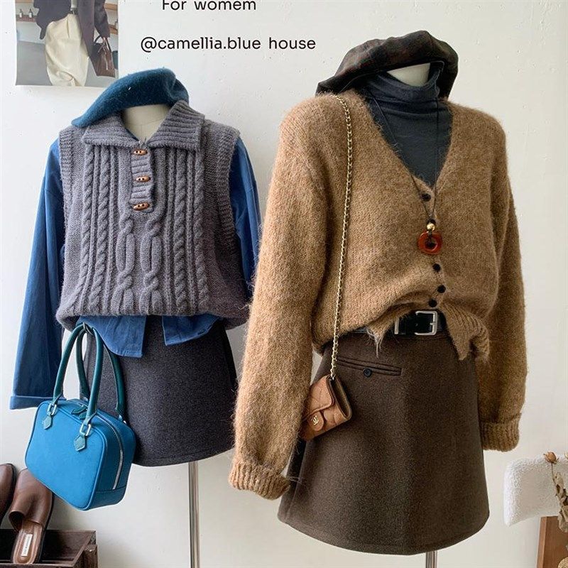 简约高级灰色羊毛呢子西装短裙女秋E冬气质包臀高腰显瘦A字半身裙