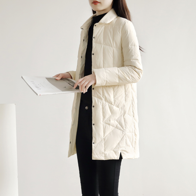 轻薄羽绒服女202l0冬季新款时尚收腰中长款韩版修身小个子女士外