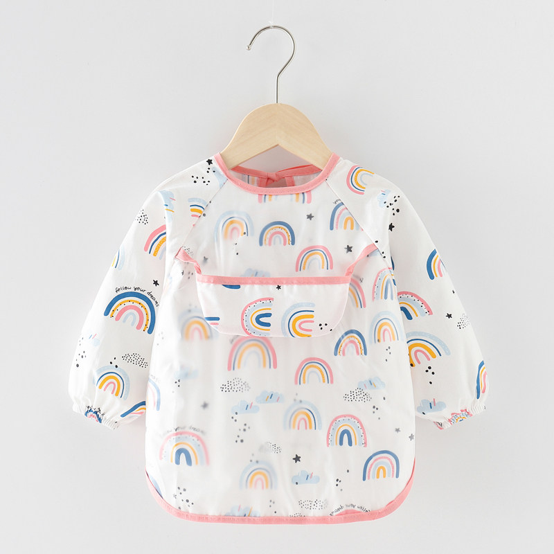 宝宝吃饭罩衣f防水防脏婴儿围兜长袖反穿衣男女童纯棉护衣儿童围