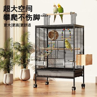 鸟笼鹦鹉笼子家用大号防溅洒横丝A鸟笼子新型豪华别墅金属繁殖鸟