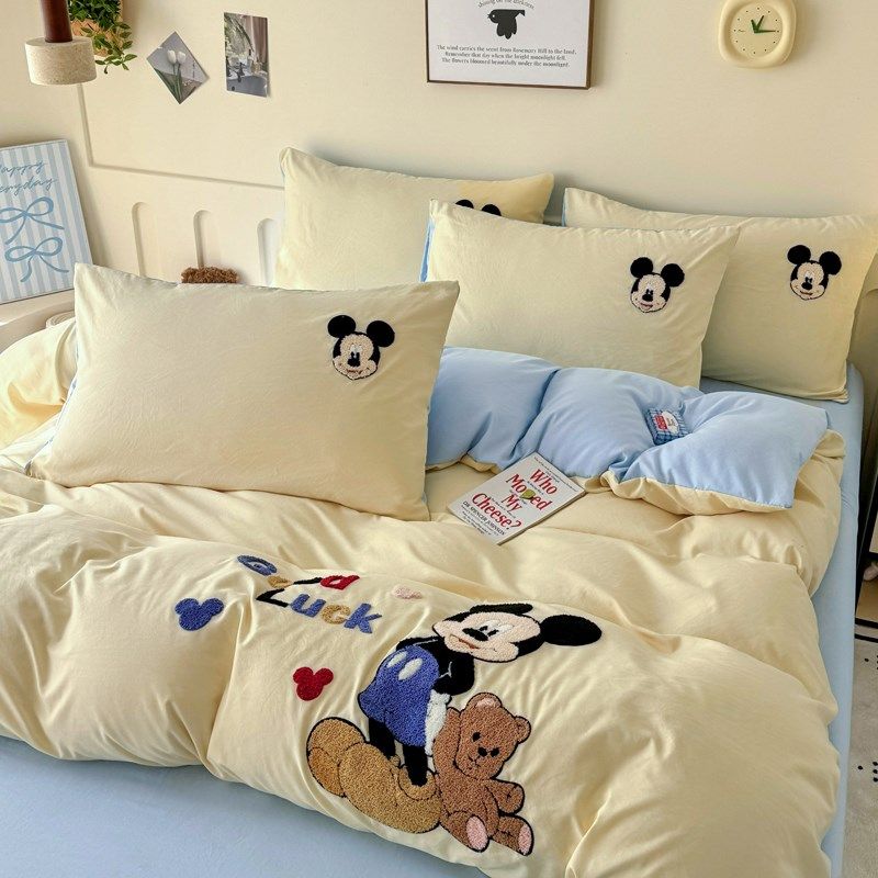 纯棉床上四件套全棉史迪t仔儿童男孩被套毛巾绣床单人三件套床品