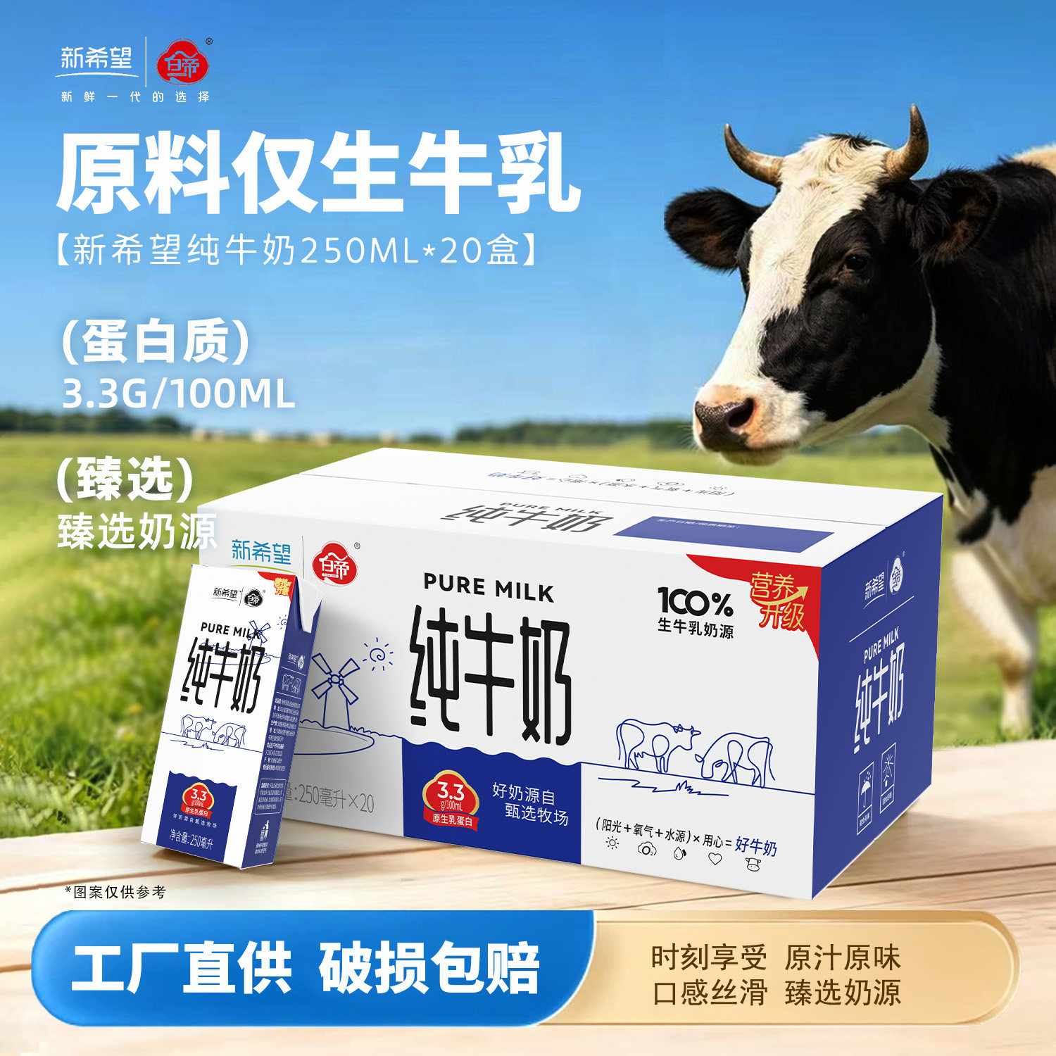 【7月产】新希望全脂纯牛奶250ml*20盒 营养早餐奶 - 实物图