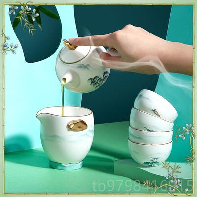 正品玛戈隆特西湖盛宴骨瓷茶用具家听风4人份功泡茶新夫式中茶杯