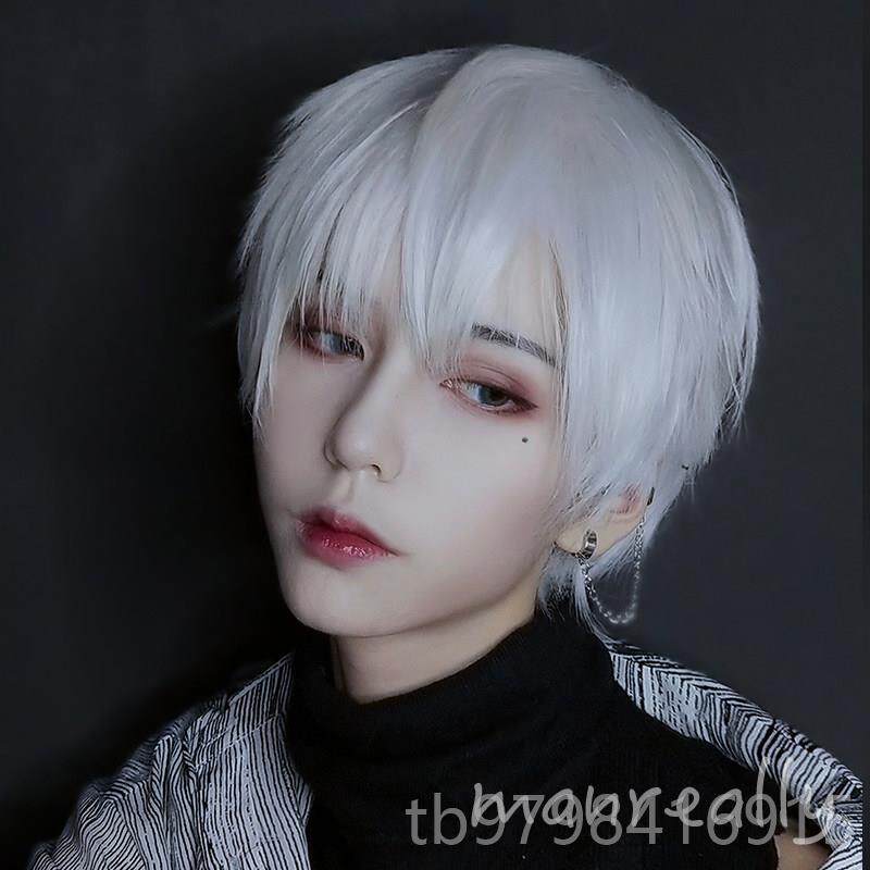 正品曼真假男发士发银白色英俊k型自然蓬松短流行Cos普遍实现同性