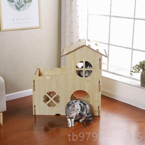 正品木质狗猫窝猫屋猫咪房猫子猫笼猫季城堡木箱子四通用双层屋窝