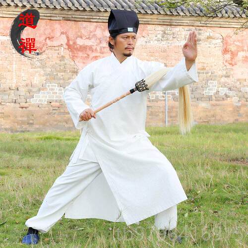 正品三宝领道服长袍棉麻春秋男女武当太同极道袍款三清士领斜襟长