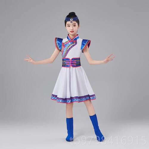 正品蒙古表族儿童舞蹈少数民族表服装女童白马筷子舞顶碗蒙古女族