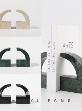 一匚简约现代绿色大理石几何书挡摆件装饰品 书房样板房桌面书靠