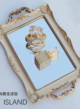 欧式复古金色镜面托盘首饰轻奢收纳盘几何摆件野餐摄影道具盘
