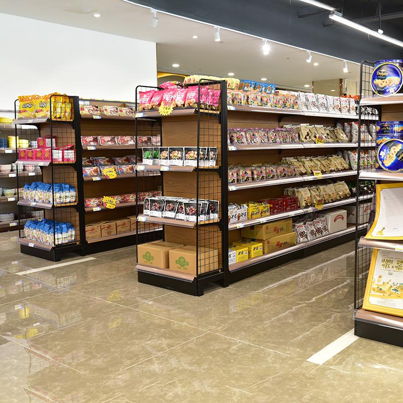 便利店超市货架展示架文具商店架子多层单面双面木纹零食品置物架
