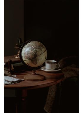 复古经典仿木质英文地球仪书房客厅家居桌面装饰摆件文具摄影道具