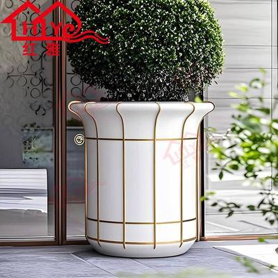 玻璃钢花盆户外庭院别墅酒店会所售楼处创意轻奢花器花罐组合摆件