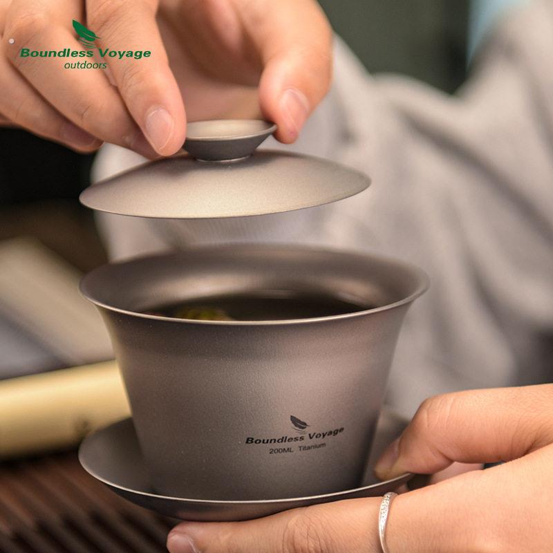 外贸纯钛茶具盖碗单个公道杯茶杯套装双层防烫功夫茶三才盖碗茶碗