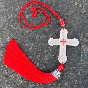 2025新款汽车挂件车内后视镜吊坠红色十字架车用装饰品中控台挂饰