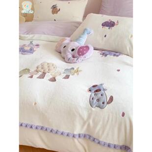 卡通公主风冬季牛奶绒四件套加厚珊瑚绒被套儿童上下铺床笠三件套