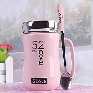 茶杯陶瓷杯子情侣水杯家用办公室马克杯女喝水杯带盖子勺大容量定