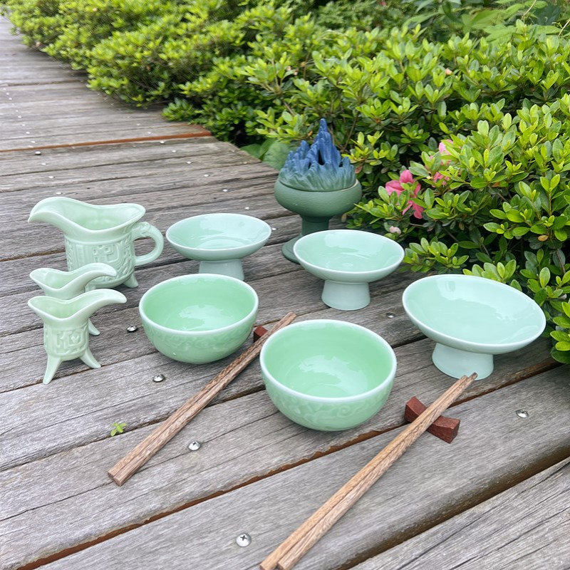 周制汉唐婚礼道具同牢礼器皿青瓷碗盘套装陶瓷博山炉中式婚礼用品