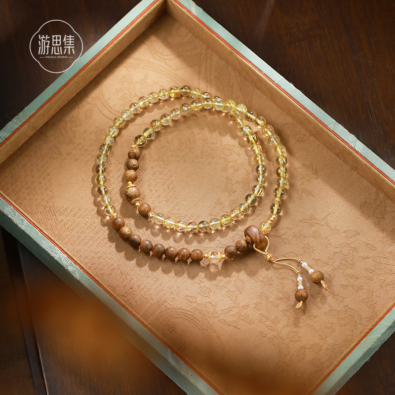 游思集天然高阶金发晶水晶多圈手串女款正品沉香文玩新中式手链