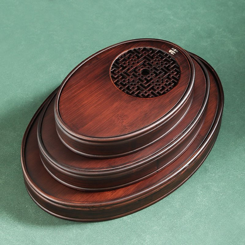 家用茶盘竹制小型茶台新中式茶具茶托盘椭圆形茶海储水式干泡盘