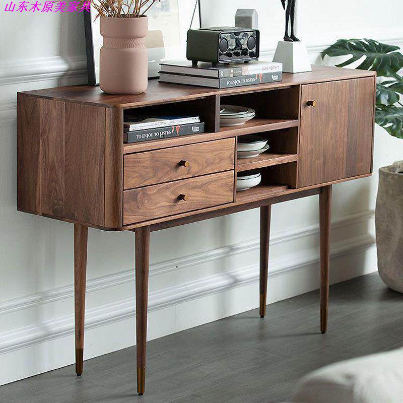 黑胡桃木餐边柜白橡木门厅玄关柜简约日式樱桃木环保客厅家具